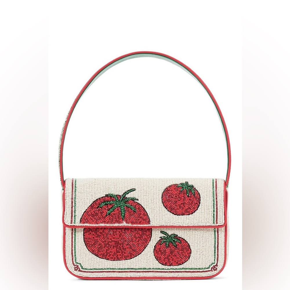 STAUD Tommy Tomato Red and White Beaded Women's Bag